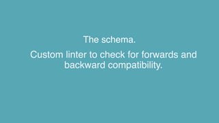 The schema.
Custom linter to check for forwards and
backward compatibility.
 