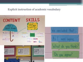 Explicit instruction of academic vocabulary
 