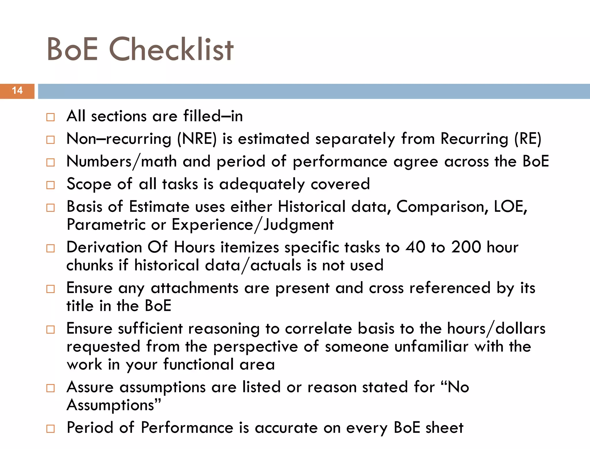 Boe Sample Basis of Estimate Processes | PDF
