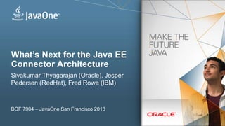 What’s Next for the Java EE
Connector Architecture
Sivakumar Thyagarajan (Oracle), Jesper
Pedersen (RedHat), Fred Rowe (IBM)
BOF 7904 – JavaOne San Francisco 2013
 