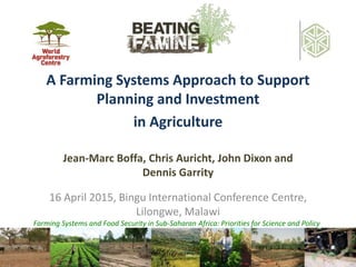 Farming Systems and Food Security in Sub-Saharan Africa: Priorities for Science and Policy
A Farming Systems Approach to Support
Planning and Investment
in Agriculture
Jean-Marc Boffa, Chris Auricht, John Dixon and
Dennis Garrity
16 April 2015, Bingu International Conference Centre,
Lilongwe, Malawi
 