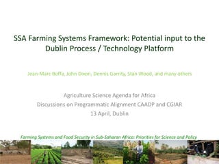 Farming Systems and Food Security in Sub-Saharan Africa: Priorities for Science and Policy
SSA Farming Systems Framework: Potential input to the
Dublin Process / Technology Platform
Agriculture Science Agenda for Africa
Discussions on Programmatic Alignment CAADP and CGIAR
13 April, Dublin
Jean-Marc Boffa, John Dixon, Dennis Garrity, Stan Wood, and many others
 