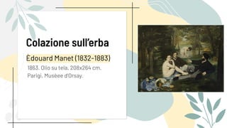 SLIDESMANIA.COM
SLIDESMANIA.COM
Colazione sull’erba
1863. Olio su tela, 208x264 cm.
Parigi, Musèee d’Orsay.
Èdouard Manet (1832-1883)
Khbhbhbvgvhj
hhjhjjb
 