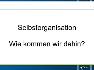 Selbstorganisation

Wie kommen wir dahin?
 