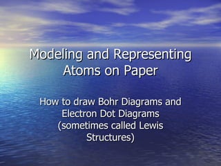 Modeling and Representing Atoms on Paper How to draw Bohr Diagrams and Electron Dot Diagrams (sometimes called Lewis Structures) 