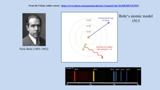 Bohr‘s atomic model
1913
Niels Bohr (1885-1962)
From the Udemy online course: https://www.udemy.com/quantum-physics/?couponCode=SLIDESHCOUPON
 