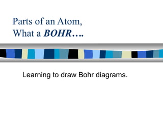 Parts of an Atom,
What a BOHR….

Learning to draw Bohr diagrams.

 