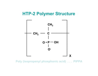 HTP-2 Polymer Structure
O P
C
CH3
OH
X
O-
CH2
=
Poly (isopropenyl phosphonic acid) . . . PIPPA
 