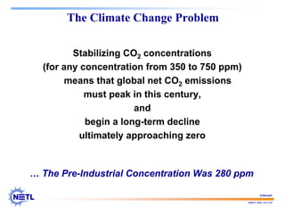 188678 RAB 03/11/04
The Climate Change Problem
Stabilizing CO2 concentrations
(for any concentration from 350 to 750 ppm)
means that global net CO2 emissions
must peak in this century,
and
begin a long-term decline
ultimately approaching zero
… The Pre-Industrial Concentration Was 280 ppm
Edmonds
 