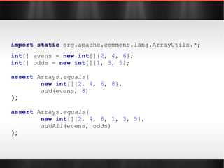 import static  org.apache.commons.lang.StringUtils.*; assert   "abc" .equals( left ( "abcdef" ,  3 )); assert   "def" .equals( right ( "abcdef" ,  3 )); assert   null  ==  right ( null ,  3 ); 