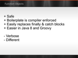 “Traditional API” Order order =  new  Order(); order.setItemName( "lattes" ); order.setQuantity( 2 ); order.pay(Currency. getInstance ( "USD" )); 