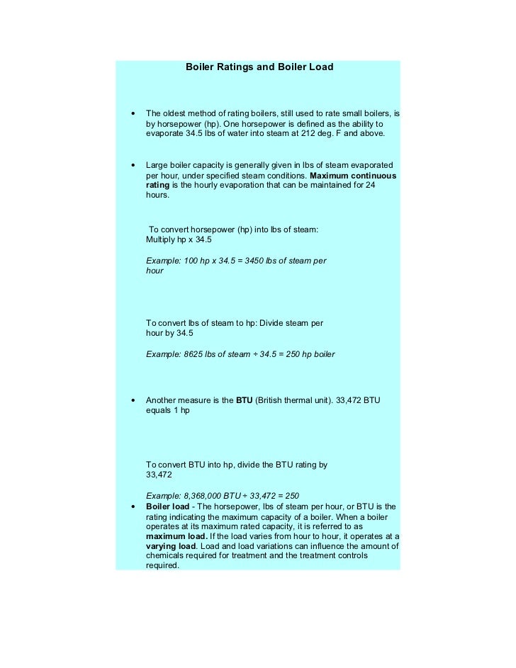 Boiler ratings and boiler load