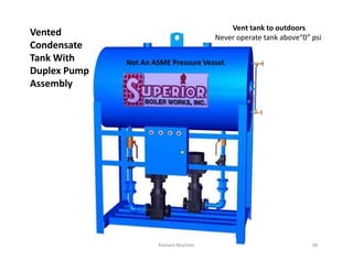 Vented
Condensate
Tank With
Duplex Pump
Assembly
Not An ASME Pressure Vessel.
Vent tank to outdoors
Never operate tank above“0” psi
30
Radiant Realities
 