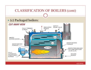 CLASSIFICATION OF BOILERS (cont)
 (c) Packaged boilers:
4/5/2015
 
