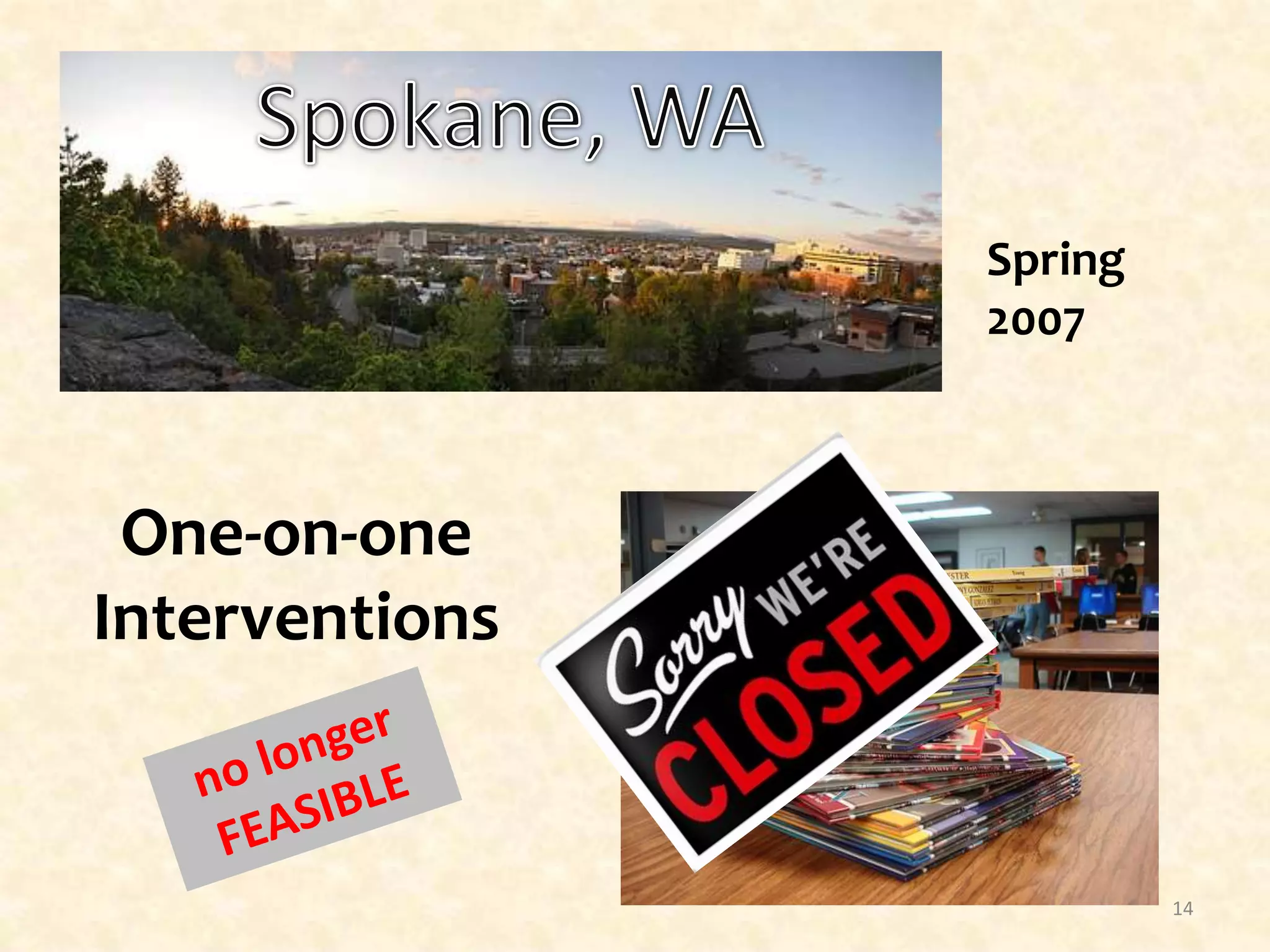 Spokane, WASpring200714One-on-oneInterventionsno longerFEASIBLE