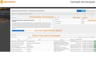 Exemple de bouquet
Présentation du bouquet
Lien vers OpenEdition Books
Titres inclus dans le bouquet
Exporter
Acheter Louer
 