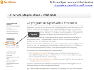 Outils en ligne pour les bibliothécaires
https://www.openedition.org/freemium
Cliquez ici
 