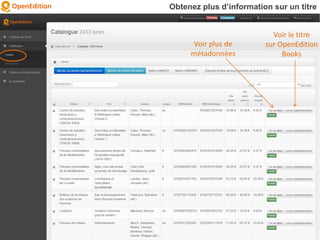 Obtenez plus d’information sur un titre
Voir plus de
métadonnées
Voir le titre
sur OpenEdition
Books
 