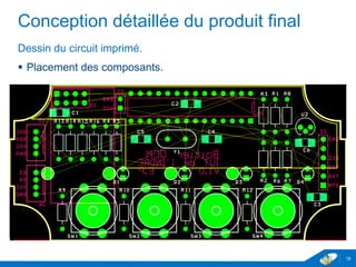 Conception détaillée du produit final
Dessin du circuit imprimé.
 Placement des composants.
18
 