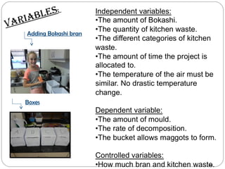 VAriAbles:
Adding Bokashi bran
Boxes
 