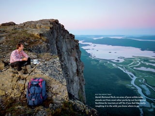 d i d y o u k n ow T H aT

     Sarek national Park, an area of pure wilderness,
     stands out from most other parks by not having any
     facilities for tourists at all? So if you feel like really
     roughing it in the wild, you know where to go.
12
 