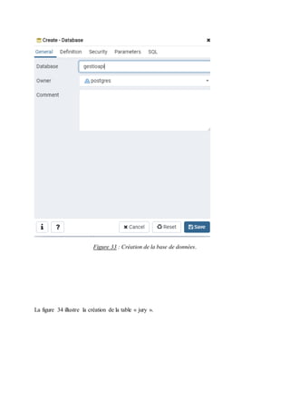 Figure 33 : Création de la base de données.
La figure 34 illustre la création de la table « jury ».
 
