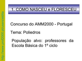 Concurso do AMM2000 - Portugal Tema: Poliedros População alvo: professores da Escola Básica do 1º ciclo COMO NASCEU e FLORESCEU 