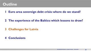 Outline
 1 Euro area sovereign debt crisis: where do we stand?

 2 The experience of the Baltics: which lessons to draw?

 3 Challenges for Latvia

 4 Conclusions


                                                           28
 