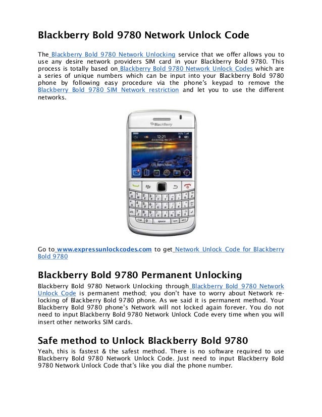 Blackberry Bold 9780 Unlock Code Free