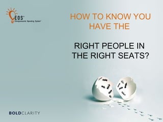 1
HOW TO KNOW YOU
HAVE THE
RIGHT PEOPLE IN
THE RIGHT SEATS?
 