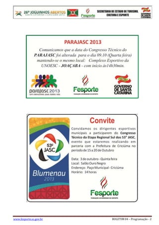 www.fesporte.sc.gov.br BOLETIM 04 – Programação - 2
 