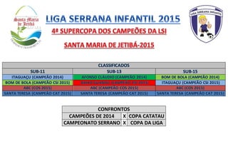 CONFRONTOS
CAMPEÕES DE 2014 X COPA CATATAU
CAMPEONATO SERRANO X COPA DA LIGA
 