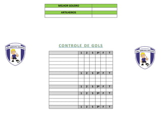 MELHOR GOLEIRO
ARTILHEIROS
1 2 S 3º F T
1 2 S 3º F T
1 2 S 3º F T
1 2 S 3º F T
1 2 S 3º F T
 