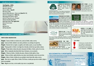 .O PRIMEIRO CULTO PROTESTANTE NO                                       AÇÃO DE GRAÇAS - Os irmãos
   Culto Vespertino – 18:30 h                                                                                                   BRASIL- Um grupo de huguenotes                                         Simoney e Lucivane oferecem este
   ■ Prelúdio Instrumental                                                                                                      (protestantes calvinistas de fala                                      culto em agradecimento a Deus
   ■ Convite à Adoração                                                                                                         francesa, também chamados de                                           pela restauração da saúde de suas
                                                                                                                                Reformados),                                                           filhas, Júlia e Maria Clara, que
   ■ Leitura Bíblica - Salmo 84
                                                                                                      no dia 07 de março de 1557, (57 anos depois do descobrimento         estiveram hospitalizadas na semana passada, vítimas de uma
   ■ Crianças no Altar                                                                                                                                                     infecção.
                                                                                                      do Brasil) na Baía de Guanabara, Rio de Janeiro, realizaram o
   ■ Leitura Bíblica Alternada - (Todos de pé) (Salmo 96: 1-11)                                       primeiro culto protestante em terras brasileiras.
   ■ Cânticos Congregacionais - Moisés Lira                                                                                                                                                             ENTREGA DE DÍZIMOS E OFERTAS -
   ■ Consagração dos Dízimos e Ofertas                                                                                            CONGREGAÇÃO DO ALTO BRANCO - A                                        Participar da obra do reino de Deus
                                                                                                                                  nossa Congregação no bairro do Alto                                   é também contribuir. O nosso Senhor
   ■ Cântico Preparatório para a Mensagem                                                                                         Branco continua tendo suas reuniões                                   não precisa de nosso dinheiro. Mas,
   ■ Oração pela Mensagem Bíblica                                                                                                 de estudos aos sábados ás 20 h, com                                   nós precisamos
   ■ Mensagem Bíblica- Rev. Eugenio Honfi                                                                                         o Presbítero e Seminarista Augusto.      contribuir financeiramente para experimentar o crescimento
   ■ Santa Ceia do Senhor                                                                             Próximo sábado estará acontecendo a primeira ministração da Ceia     espiritual e comunitário. Com essa prática, nós aprendemos a boa
                                                                                                      do Senhor. Nessa oportunidade, o Rev. Joab estará ministrando a      disciplina cristã e também fazemos parte da obra de Deus aqui na
   ■ Avisos                                                                                                                                                                terra.
                                                                                                      Palavra e os sacramentos. Para glória de Deus, um dos
   ■ Oração Final                                                                                     frequentadores assíduos, além de ser nosso violonista, Vanderson
   ■ Benção Apostólica                                                                                Lucena, manifestou a intenção de ser batizado na ocasião                                       ACONTECEU E FOI BENÇÃO. Em
                                                                                                                                                                                                     comemoração ao dia Internacional da
                                                                                                                                                                                                     Mulher, a SAF da nossa igreja realizou
                                                                                                                                  NOTÍCIAS DA UPH - A União de
                                                                                                                                                                                                     uma reunião departamental festiva
                                                                                                                                  Homens da IP Zona Sul realizará
                                                                                                                                                                                                     ontem à tarde.
                                                      (Salmo 96: 1-11)                                                            mais uma reunião na próxima quinta
                                                                                                                                  (15/03) ás 20h.                          A reunião contou com a presença da Missionária Cristina, da
                                                                                                                                                                           Igreja O Brasil para Cristo, ministrando a palavra. Parabéns a
                                                                                                      Será na casa do Presb. Geraldo Junior, localizada na rua Félix
TRIBUTO À GLÓRIA E MAJESTADE DE DEUS                                                                                                                                       você mulher pelo seu dia!
                                                                                                      Carolino Barbosa, N.150, Apto. 804. Edifício Porto Vitória. Bairro
                                                                                                      do Alto Branco.
Dirigente - Cantai ao Senhor um cântico novo, cantai ao Senhor, todas as terras.                                                   PALESTRA PARA CASAIS -
                                                                                                                                                                                 Para refletir:

Igreja - Cantai ao Senhor, bendizei o seu nome; proclamai a sua salvação, dia após dia.                                            Lembrando aos casais que haverá                             ”Achar que o mundo não tem
                                                                                                                                   aqui na igreja no dia 23/03 ás                              um criador é o mesmo que
Dirigente - Anunciai entre as nações a sua glória, entre todos os povos, as suas maravilhas.                                       19.30 h uma palestra com o Rev.                             afirmar que um dicionário é
                                                                                                                                   Robinson Granjeiro.
Igreja - Porque grande é o Senhor e mui digno de ser louvado, temível mais que todos os deuses.       Será preenchida uma ficha. Procurem os irmãos:                                           o resultado de uma explosão
                                                                                                                                                                                               numa tipografia” - Benjamin
Dirigente - Porque todos os deuses dos povos não passam de ídolos; o Senhor, porém, fez os céus.      Jubervan/Danielle, Herbet e Moema. As vagas serão limitadas.
                                                                                                                                                                                               Franklin
Igreja - Glória e majestade estão diante dele, força e formosura, no seu santuário.
Dirigente - Tributai ao Senhor, ó famílias dos povos, tributai ao Senhor glória e força.
Igreja - Tributai ao Senhor a glória devida ao seu nome; trazei oferendas e entrai nos seus átrios.
Dirigente - Adorai o Senhor na beleza da sua santidade; tremei diante dele, todas as terras.
Igreja - Dizei entre as nações: Reina o Senhor. Ele firmou o mundo para que não se abale e julga os
povos com equidade.
Todos - Alegrem-se os céus, e a terra exulte; ruja o mar e a sua plenitude.
 