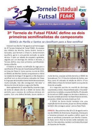Boletim 3º torneio estadual futsal feaac   ed 01 - 8.08.2011