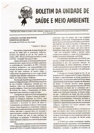 Boletim da Unidade de Saúde e Meio Ambiente Nº 4 - 1992