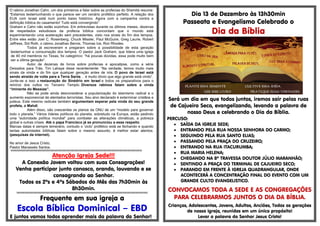 O rabino Jonathan Cahn, um dos primeiros a falar sobre as profecias do Shemitá resume:
“Estamos testemunhando o que parece ser um cenário profético perfeito. A relação dos
EUA com Israel está num ponto baixo histórico. Agora com a campanha contra a
definição bíblica do casamento! Tudo está convergindo”.
Graham e Cahn não estão sozinhos. Em entrevistas durante os últimos meses, dezenas
de respeitados estudiosos da profecia bíblica concordam que o mundo está
experimentando uma aceleração sem precedentes, visto nos sinais do fim dos tempos.
Entre eles estão Joel C. Rosenberg, Chuck Missler, Paul McGuire, Greg Laurie, Robert
Jeffress, Sid Roth, o rabino Jonathan Bernis, Thomas Ice, Ron Rhodes.
Todos já escreveram e pregaram sobre a possibilidade de esta geração
testemunhar a consumação dos tempos. O pastor Jack Graham, que lidera uma igreja
de 40 mil membros no Texas, foi categórico: “há poucas dúvidas, essa pode muito bem
ser a última geração”.
Autor de dezenas de livros sobre profecias e apocalipse, como a série
Deixados para Trás, Tim Lahaye disse recentemente: “Na verdade, temos muito mais
sinais da vinda e do fim que qualquer geração antes de nós. O povo de Israel está
sendo atraído de volta para a Terra Santa… é muito óbvio que algo grande está vindo”.
Junte-se a isso a restauração do Sinédrio em Israel e todos os preparativos para o
reinício dos cultos no Terceiro Templo. Diversos rabinos falam sobre a vinda
“iminente do Messias”.
Não se pode ainda desconsiderar a popularização do islamismo radical e o
aumento exponencial de atentados terroristas. Seu alvo declarado é exterminar cristãos e
judeus. Este mesmo radicais também argumentam esperar pela vinda do seu grande
profeta, o Mahdi.
Além disso, são crescentes os planos da ONU de um “modelo para governar
todo o planeta.” Vários líderes políticos do planeta, sobretudo na Europa, estão pedindo
uma “autoridade política mundial” para combater as alterações climáticas, a pobreza
global e outras crises. Até o papa Francisco já se pronunciou a esse respeito.
Marcas datas é sempre temerário, contudo o ‘ciclo’ profético está se fechando e quando
tantas autoridades bíblicas falam sobre o mesmo assunto, é melhor estar atentos.
(pesquisas da internet).
No amor de Jesus Cristo,
Pastor Manassés Santos.
§§§§§§§§§§§§§§§§§§§§§§§§§§§§§§§§§§§§§§§§§§§§§§§§§§§§§§§§§§§§§§§§§§§§§§§§§§§§§§§§§§§§§§§§§§§§§§§§§§§§§§§§§§§§§§§§§§§§§§§§§§§§
Atenção Igreja Sede!!!
A Conexão Jovem voltou com suas Consagrações!
Venha participar junto conosco, orando, louvando e se
consagrando ao Senhor.
Todos os 2ºs e 4ºs Sábados do Mês das 7h30min às
8h30min.
§§§§§§§§§§§§§§§§§§§§§§§§§§§§§§§§§§§§§§§§§§§§§§§§§§§§§§§§§§§§§§§§§§§§§§§§§§§§§§§§§§§§§§§§§§§§§§§§§§§§§§§§§§§§§§§§§§§§§§§§§§§§
Frequente em sua igreja a
Escola Bíblica Dominical – EBD
E juntos vamos todos aprender mais da palavra do Senhor!
Dia 13 de Dezembro às 13h30min
Passeata e Evangelismo Celebrado o
Dia da Bíblia
Será um dia em que todos juntos, iremos sair pelas ruas
de Cajueiro Seco, evangelizando, levando a palavra de
nosso Deus e celebrando o Dia da Bíblia.
PERCUSO:
 SAÍDA DA IGREJE SEDE;
 ENTRANDO PELA RUA NOSSA SENHORA DO CARMO;
 SEGUINDO PELA RUA SANTO ELIAS;
 PASSANDO PELA PRAÇA DO CRUZEIRO;
 ENTRANDO NA RUA ITACURUMBA;
 RUA MARIA HELENA;
 CHEGANDO NA 8º TRAVESSA DOUTOR JÚLIO MARANHÃO;
 SENTINDO A PRAÇA DO TERMINAL DE CAJUEIRO SECO;
 PARANDO EM FRENTE À IGREJA QUADRANGULAR, ONDE
ACONTECERÁ A CONCENTRAÇÃO FINAL DO EVENTO COM UM
GRANDE CULTO EVANGELISTICO.
CONVOCAMOS TODA A SEDE E AS CONGREGAÇÕES
PARA CELEBRARMOS JUNTOS O DIA DA BÍBLIA.
Crianças, Adolescentes, Jovens, Adultos, Anciões, Todas as gerações
de nossa igreja, reunidas em um único propósito!
Levar a palavra do Senhor Jesus Cristo!
 