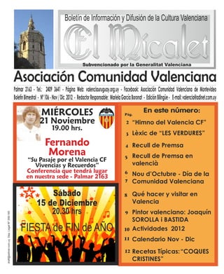 El Micalet_106_Boletín de información y difusión de la Cultura Valenciana_Asociación Comunidad Valenciana de Montevideo 