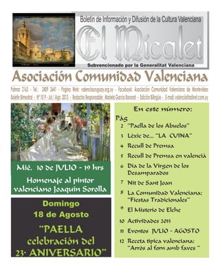 l Micalet_109_Boletín de información y difusión de la Cultura Valenciana_Asociación Comunidad Valenciana de Montevideo.