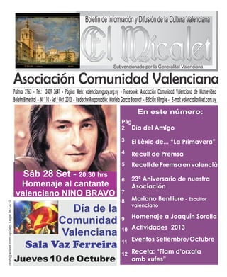 El Micalet_110_Boletín de información y difusión de la Cultura Valenciana_Asociación Comunidad Valenciana de Montevideo.