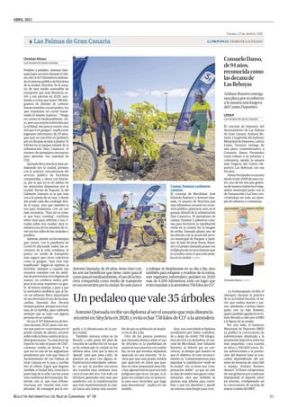 ABRIL 2021
BOLETÍN INFORMATIVO DE NUEVA CANARIAS Nº 16 41
Viernes, 23 de abril de 2021
LAPROVINCIA| DIARIO DE LAS PALMAS
Las Palmas de Gran Canaria
8
Unpedaleoquevale35árboles
Antonio Quesada, de 29 años, tiene claro cuá-
les son los beneficios que tiene, tanto para él
comoparaelmedioambiente,elusodelabici-
cleta compartida como medio de transporte
en sus recorridos por la ciudad. No solo para ir
a trabajar ni desplazarse en su día a día, sino
también para relajarse y evadirse de la rutina,
este ingeniero informático pedaleó en 2020
más de 4.500 kilómetros, todo un logro que
evitó expulsar a la atmósfera 758 kilos de CO2
.
AntonioQuesadarecibeundiplomaalserelusuarioquemásdistancia
recorrióenSítycletaen2020,yevitaechar758kilosdeCO2
alaatmósfera
Pedaleo a pedaleo, Antonio Que-
sada logró recorrer durante el últi-
mo año 4.507 kilómetros utilizan-
do el sistema público de bicicletas
de la ciudad, Sítycleta. Es el usua-
rio de este medio sostenible de
transporte que más distancia su-
mó a sus piernas en 2020, ayu-
dando a evitar que hasta 758 kilo-
gramos de dióxido de carbono
fueranemitidosalaatmósfera-los
que expulsaría un coche transi-
tando el mismo trayecto-. “Tengo
en cuenta el medioambiente, cla-
ro, pero uso mucho la bicicleta por
la utilidad, me parece mucho más
útil que ir en guagua”, explica este
ingeniero informático de 29 años,
que ayer se convirtió en jardinero
porundíaparaayudaraplantar35
árboles en el parque infantil de la
urbanización Díaz Casanova, el
número de ejemplares necesarios
para absorber esa cantidad de
CO2.
Quesada lleva muchos años pe-
daleando por la ciudad, primero
con la anterior concesionaria del
servicio público de bicicletas
compartidas, y ahora con Sítycle-
ta, por lo que ya es un asiduo en
las estaciones dispuestas por la
ciudad. Vecino de Vegueta, la del
Gabinete Literario es la que más
cerca le queda de su casa, y desde
ahí acude cada día a trabajar don-
de le toque, sino que también la
usa para despejarse, con un uso
más recreativo. “Para mí es como
el que hace running”, confirma
entre risas para referirse a sus ri-
tuales sobre dos ruedas, muy si-
milares a los de los amantes de co-
rrer por las calles de las ciudades y
pueblos.
Además, admite, en los tiempos
que corren, con la pandemia de
Covid-19 afectando todos los es-
cenarios de la vida cotidiana, le
parece un medio de transporte
más seguro que otros colectivos
como la guagua, “que está más
masificada”. Según su opinión, la
bicicleta, siempre y cuando sus
usuarios cumplan con las medi-
dasdeprevenciónenlahigienede
manos, no conlleva tantos peli-
gros al no estar expuesto a la gen-
te. Al mismo tiempo, y pese a que
la normativa establece que al ha-
cer un esfuerzo físico importante
no sea necesario el uso de las mas-
carillas, Quesada dice llevarla
siemprepuesta,aunqueseaalaal-
tura de la barbilla, para subírsela
siempre que se tope con alguna
persona en su camino.
En sus 4.507 kilómetros de bici-
cleta durante 2020, pese a los me-
ses que pasó en cuarentena por el
primer estado de alarma, recorrió
sobre todo la línea costera de la ca-
pital grancanaria. “Lo más duro de
repecho ha sido el paseo de Chil”,
comenta, medio en broma. Y es
que esa es una de las asignaturas
pendientes que cree que tiene el
Ayuntamiento de Las Palmas de
Gran Canaria en lo que a carriles
bici se refiere: lograr que lleguen
también a Ciudad Alta, conectar la
parte baja de la urbe con las zonas
más cumbreras del municipio. En-
tiende, eso sí, que esas infraes-
tructuras son “mucho más com-
plicadas” de conseguir por la oro-
LAS PALMAS DE GRAN CANARIA
Christian Afonso
grafía y la idiosincrasia de la pro-
pia ciudad.
También censura cómo se ha
llevado a cabo parte del plan de
creación de carriles bici en los que
se ha embarcado la ciudad en los
últimos años. Cree que la idea es
“genial”, pero que, pese a ello, “se
pasaron un poco con alguna in-
fraestructura redundante, sobran-
te”, ya que se pueden encontrar
dos trazados muy similares muy
cerca el uno del otro. Con todo, en
términos generales está más que
satisfecho con la transformación
que está experimentando la capi-
tal hacia una forma más sosteni-
ble de que su población se despla-
ce en su día a día.
Otro de los puntos positivos
que Quesada destaca sobre el uso
de Sítycleta es la posibilidad de
usarla en sus trayectos con rumbo
fijo, en los que termina dejándola
aparcada en otra estación. “Si tu-
viera que usar una propia, tendría
que aparcarla en sitios que pue-
den no estar preparados para ello,
y hay algunos barrios que son más
peligrosos que otros; así que, si al-
guna vez compro una, la usaría so-
lo para esos recorridos que hago
para desconectar”, explica en ese
sentido.
Ayer,trasconcederleeldiploma
acreditativo por haber contribui-
do a dejar de emitir 758 kilogra-
mos de CO2 a la atmósfera, el con-
cejal de Movilidad, José Eduardo
Ramírez, le felicitó por su con-
ciencia, al tiempo que insistió en
que el objetivo de este reconoci-
miento es “comprometernos para
impulsar la repoblación verde de
la ciudad”. Así, se tiene una “com-
pensación doble”, ya que no solo
se deja de emitir esos gases conta-
minantes, sino que también se
plantan más árboles para contri-
buir a que los absorban y quede
un entorno más limpio para vivir.
El concejal de Movilidad, José
Eduardo Ramírez, y Antonio Que-
sada, el usuario de Sítycleta que
más kilómetros recorrió en el ser-
vicio público, plantaron ayer, en el
parque infantil de la urbanización
Díaz Casanova, 35 ejemplares de
cassias, brassias y palmeras cana-
rias para favorecer la repoblación
verde en la ciudad. En la imagen
de arriba, Quesada planta uno de
los árboles con la ayuda del servi-
cio municipal de Parques y Jardi-
nes. Al lado de estas líneas, Ramí-
rez y el propio Quesada posan con
eldiplomadereconocimientoque
le acredita como el que más peda-
lea en la ciudad. | LP/DLP
Cassias,brassiasypalmeras
canarias.
ConsueloDanso,
de94años,
reconocidacomo
lasdecanade
LasRehoyas
AridanyRomeroentrega
unaplacaporsuesfuerzo
alausuariamáslongeva
delCentroDeportivo
El concejal de Deportes del
Ayuntamiento de Las Palmas
de Gran Canaria, Aridany Ro-
mero, y la gerente del Instituto
Municipal de Deportes, Leticia
López, hicieron entrega de
una placa conmemorativa a
Consuelo Danso Fernández
como tributo a su esfuerzo y
constancia, siendo la usuaria
más longeva del Centro De-
portivo Las Rehoyas con sus
94 años.
DansoFernándezesusuaria
desde el año 2009 de este cen-
tro, uno de los tres que gestio-
na de manera indirecta el orga-
nismo municipal junto con el
deTamaraceiteyLaCícer,con-
virtiéndose en todo un ejem-
plo de esfuerzo y constancia.
La homenajeada recibió el
obsequio durante la práctica
de su actividad favorita, el tai-
chí, que realiza martes y jue-
ves, asistiendo a dichas clases
junto con su hijo Ernesto,
quien también agradeció el tri-
buto llevado a cabo por el IMD
a la figura de su madre.
Por otro lado, el Instituto
Municipal de Deportes (IMD)
ya publicó la convocatoria de
subvenciones destinada a la
promoción deportiva entre los
más pequeños, cuya cuantía
se eleva a 500.000 euros. Es-
tas subvenciones a la promo-
ción del deporte base se con-
ceden dependiendo del nú-
mero de licencias de cada club
o equipo. Aridany Romero
destacó “el firme compromiso
de este gobierno por continuar
impulsando el deporte entre
los jóvenes, configurando así
la convocatoria de ayudas de
mayor cuantía del IMD”.
LAS PALMAS DE GRAN CANARIA
LP/DLP
| LP/DLP
Consuelo Danso.
.
Un pedaleo que vale 35 árboles | Cassias, brassias y palmeras canarias. | Consuelo Danso, de 94 años,
reconocida como las decana de Las Rehoyas
 