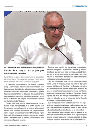 NOVIEMBRE 2022
Boletín Informativo de Nueva Canarias nº 41 8
NC reclama una discriminación positiva
h a c i a l o s d e p ...