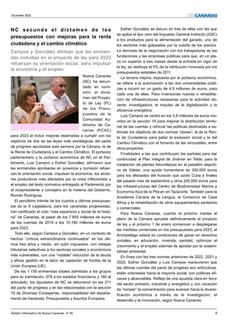 DICIEMBRE 2022
Boletín Informativo de Nueva Canarias nº 46 4
NC secunda el dictamen de los
presupuestos con mejoras para l...