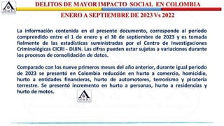 BOLETIN AGΩRA CONSULTORIAS  DELITOS  DE  MAYOR IMPACTO  SOCIAL  EN  COLOMBIA Y PRINCIPALES CIUDADES ENERO A SEPTIEMBRE DE 2023 Vs 2022 NS.pdf
