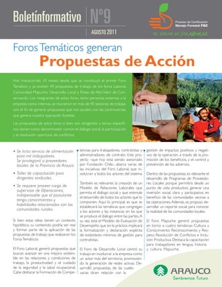 Boletínformativo   Nº9
                   AGOSTO 2011

Foros Temáticos generan
      Propuestas de Acción
 