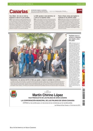 BOLETÍN INFORMATIVO NÚMERO XI MARZO 2019
BOLETÍN INFORMATIVO DE NUEVA CANARIAS
 