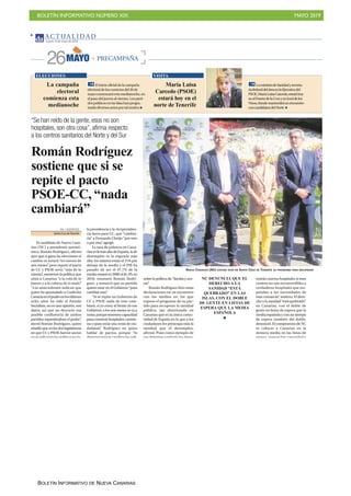 BOLETÍN INFORMATIVO NÚMERO XIX MAYO 2019
BOLETÍN INFORMATIVO DE NUEVA CANARIAS
 