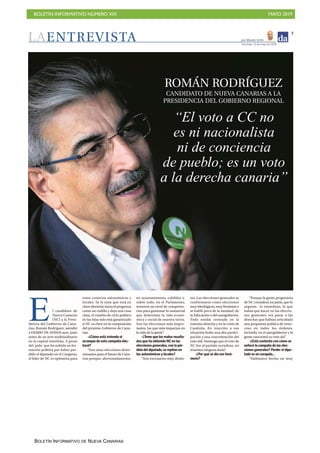 BOLETÍN INFORMATIVO NÚMERO XIX MAYO 2019
BOLETÍN INFORMATIVO DE NUEVA CANARIAS
 