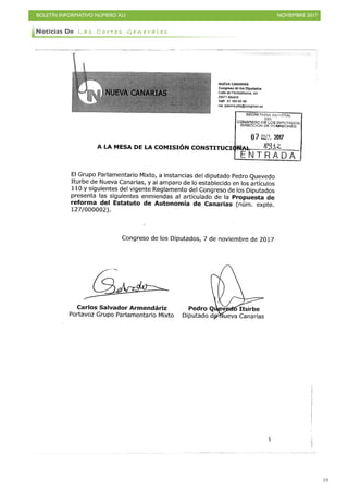 BOLETÍN INFORMATIVO NÚMERO XLI NOVIEMBRE 2017
!19
Noticias De L a s C o r t e s G e n e r a l e s
 