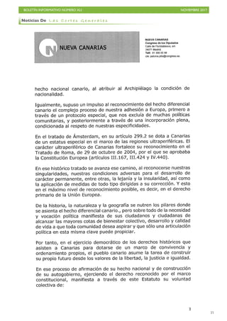 BOLETÍN INFORMATIVO NÚMERO XLI NOVIEMBRE 2017
!21
Noticias De L a s C o r t e s G e n e r a l e s
 